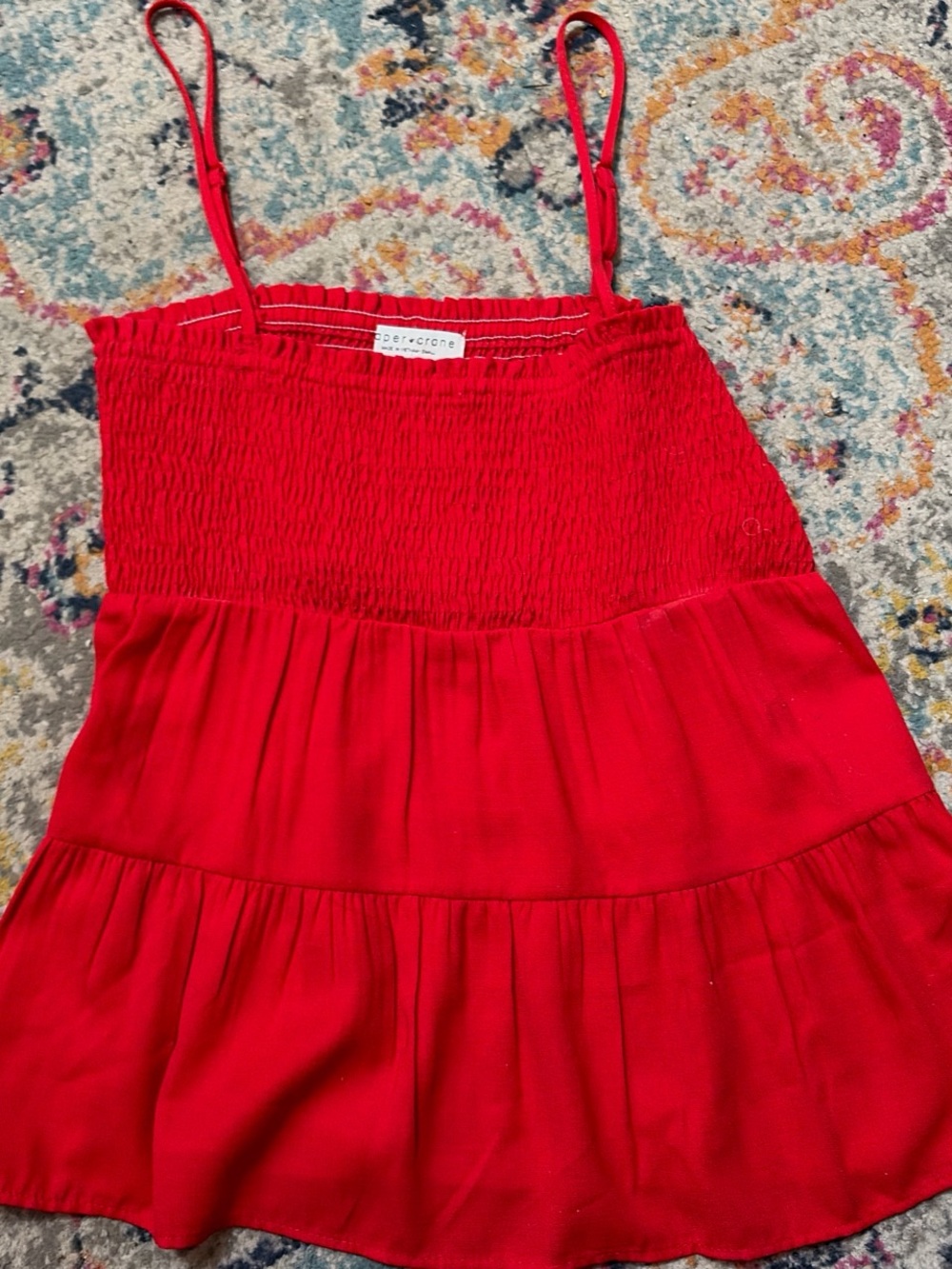 Paper Crane Red Smocked Tiered Tank Top